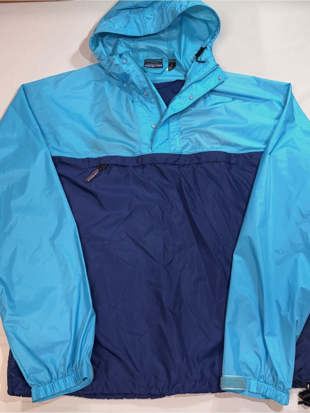 Vintage Patagonia Anorak Pullover Windbreaker M Teal Navy Hooded Snap
